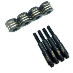 Treal - Brass Extended Wheel Hex Black & Pins Set 11mm And Steel Stub Axle +5mm For Redcat Gen8-Black